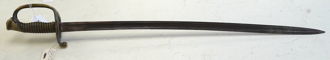 A mid 19th century French infantry officer’s sword with horn grip, blade 76cm. Condition - good, some age wear
